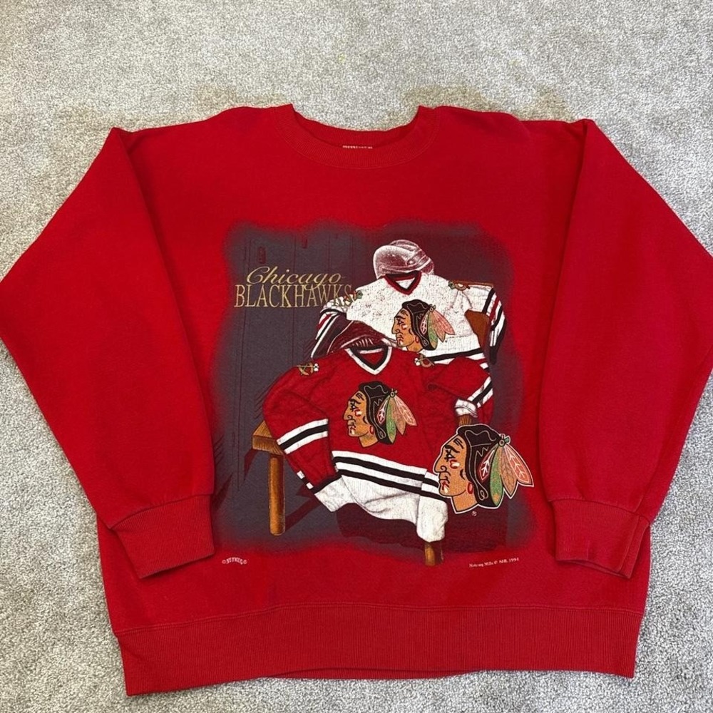 90s Nutmeg Chicago Blackhawks Crewneck XL Made in USA Vintage NHL Sweatshirt